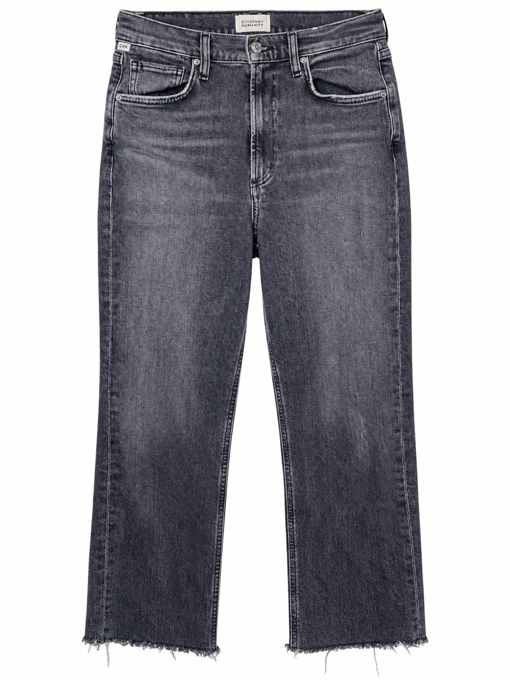 Citizens of Humanity Daphne Crop Jeans 27 Gray High Rise Raw Hem Straight Leg